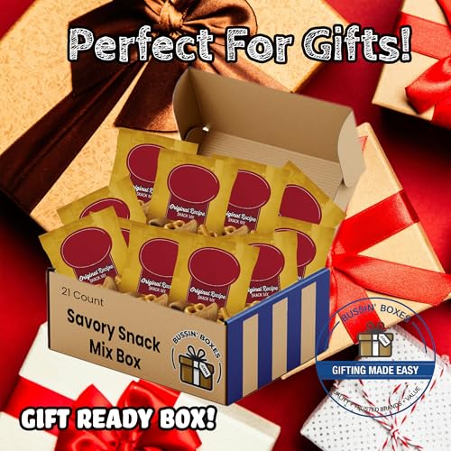 Savory Snack Mix - 21 Count Bulk Box of Individually Wrapped Snack Mix Packs (1.75 oz Each) - Assembled by Bussin Boxes