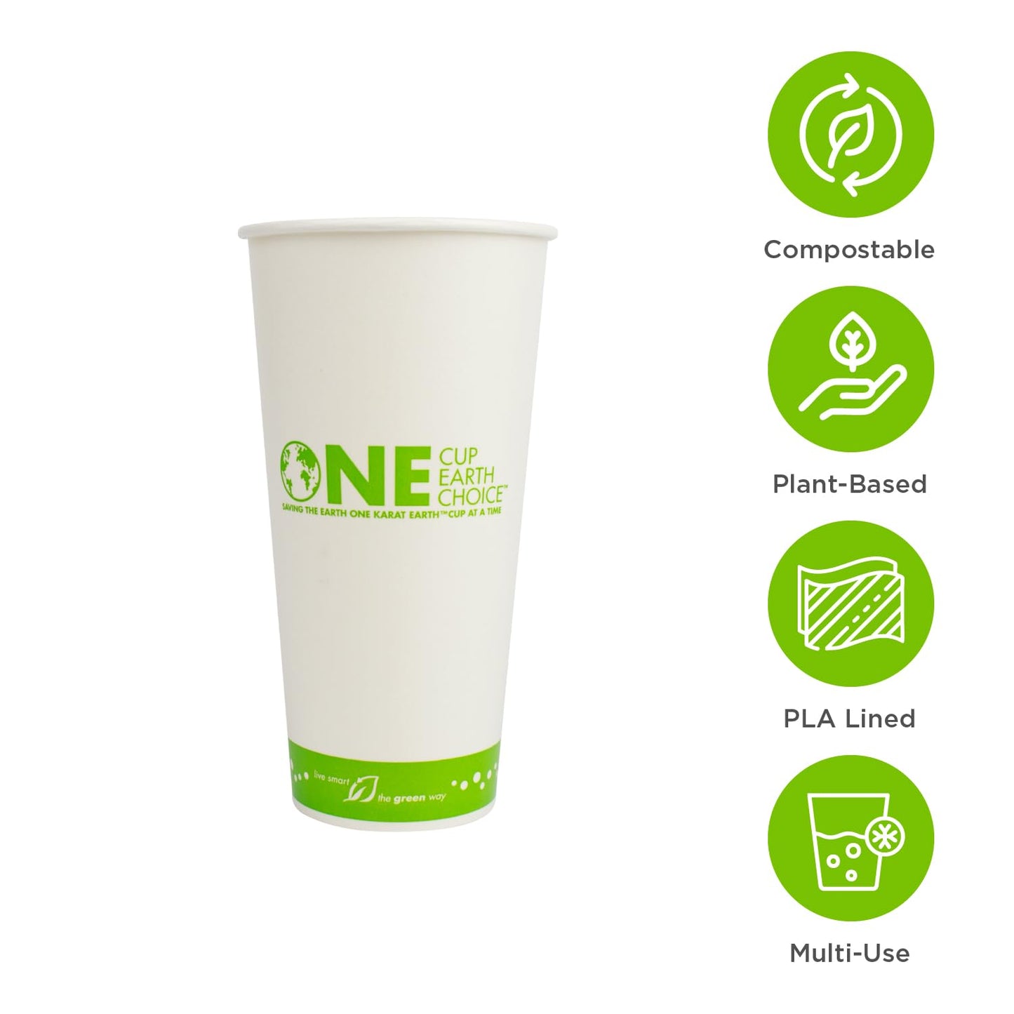 KARAT EARTH [1,000 ct - 22 oz Disposable Paper Cups, PLA Lining Cold Cups for Iced Tea, Coke, Soda, Cold Beverages and More | Green Line