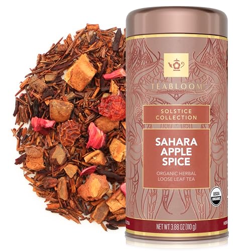 Teabloom Organic Herbal Tea, Sahara Apple Spice Loose Leaf Tea, Warm and Sweet Rooibos with No-Caffeine, Certified Organic, Fresh Whole Leaf Blend in