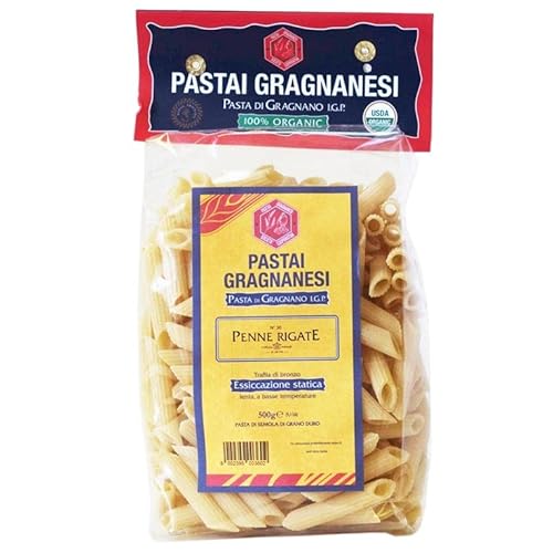 Penne Rigate Organic Italian Pasta di Gragnano I.G.P. | Pastai Gragnanesi | USDA Certified Organic| 17.6oz (500g) | Pack of 3