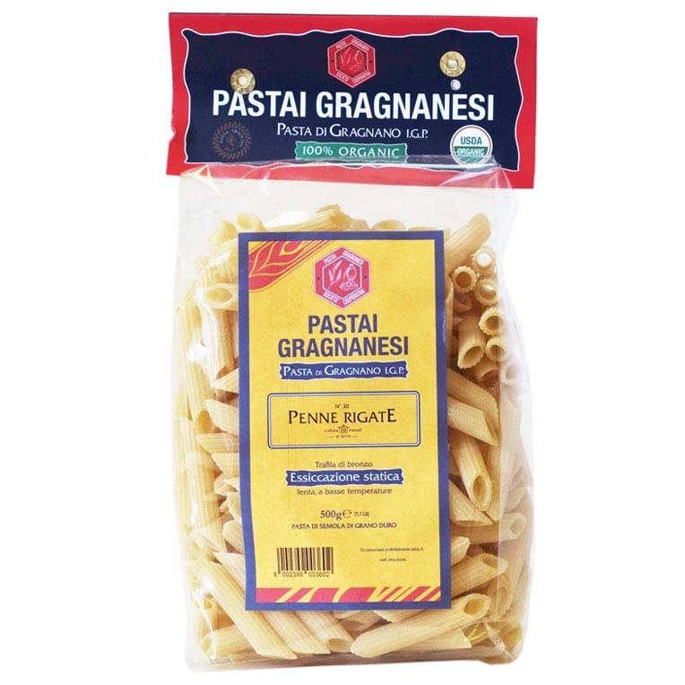 Penne Rigate Organic Italian Pasta di Gragnano I.G.P. | Pastai Gragnanesi | USDA Certified Organic| 17.6oz (500g) | Pack of 3