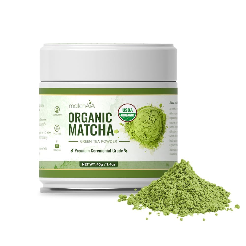MatchAiA Organic Ceremonial Matcha Green Tea Powder - Premium Ceremonial Grade, First Spring Harvest, USDA Certified, 100% Pure - Sugar Free, Gluten