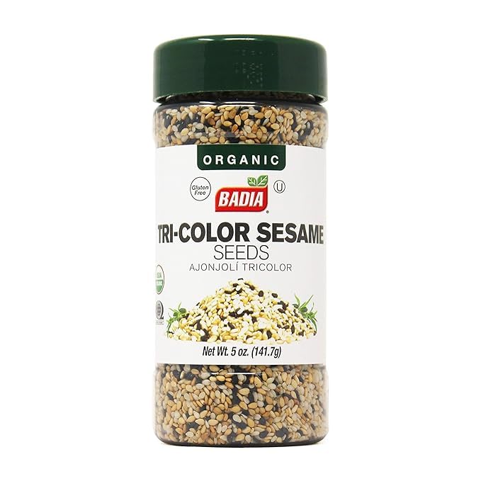 Badia Organic Tri-Color Sesame Seeds 5 oz - Nutty and Crunchy Blend of White, Black & Toasted Sesame Seeds