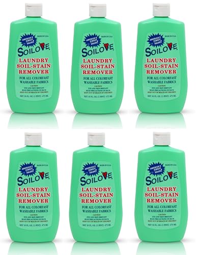 Soilove Laundry Stain Remover Liquid - 6 Bottles (16oz) - Powerful Prewash for Blood, Grease, Ink, Grass, Food, & More - Advanced formula clothes