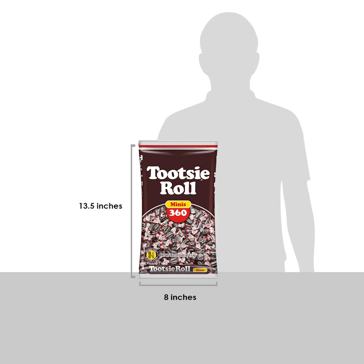 Tootsie Roll Minis- Chewy Chocolate Candy, Gluten-Free, Individually Wrapped, Bulk Bag for Parties & Halloween, 360 Count (38.8 oz)