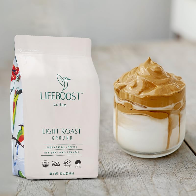 Lifeboost Light Roast Ground Coffee - Non-GMO Single Origin Low Acid Organic Light Roast Coffee - Third Party Tested For Mycotoxins & Pesticides