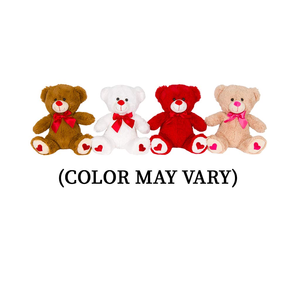 Valentine’s Day Gift Basket | 10 Inches Teddy Bear Plush (Color May Vary), Valentine Theme Gift Bag & one Belgian Milk Chocolate Roses with Edible