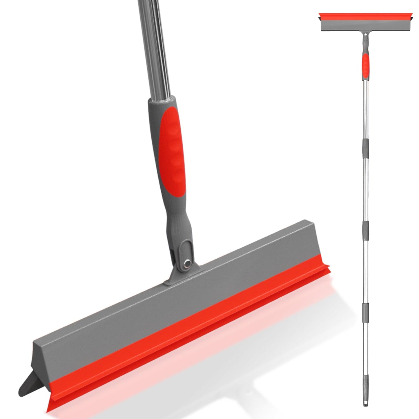 FibreDeep Floor Squeegee for Concrete Floor, 15.8" Large Heavy Duty Squeegee for Floor with 60" Adjustable Handle, 2-in-1 Silicone & EVA Blade