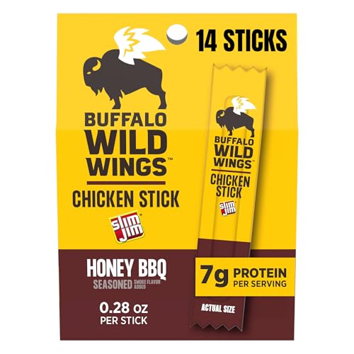 Slim Jim Chicken Sticks, Buffalo Wild Wings Honey BBQ Seasoned, 7g Protein per Serving, 0.28 oz. (14 Count)