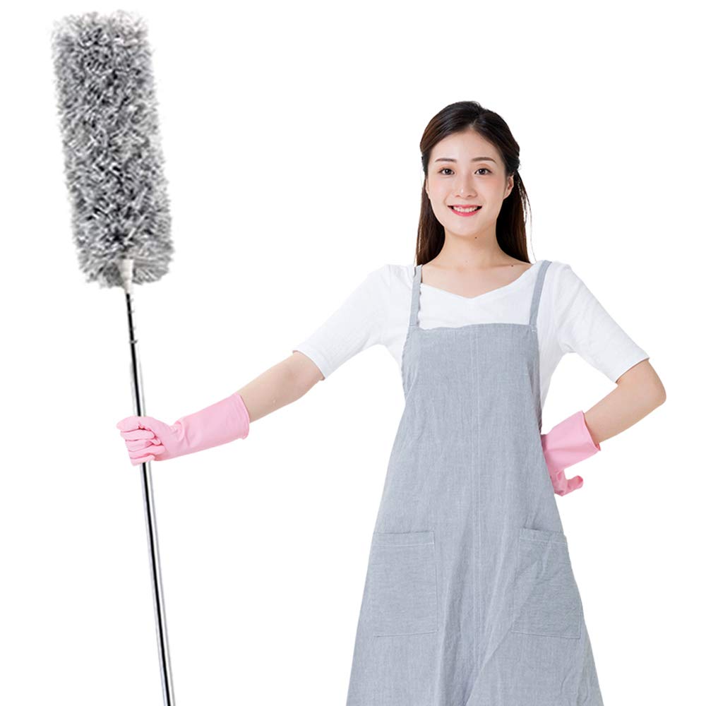 KPOKPO 2025 NEW -Microfiber Duster with 100 Inches Extendable Pole, Detachable & Bendable Feather Duster, Stainless Steel, Extra Long Telescopic