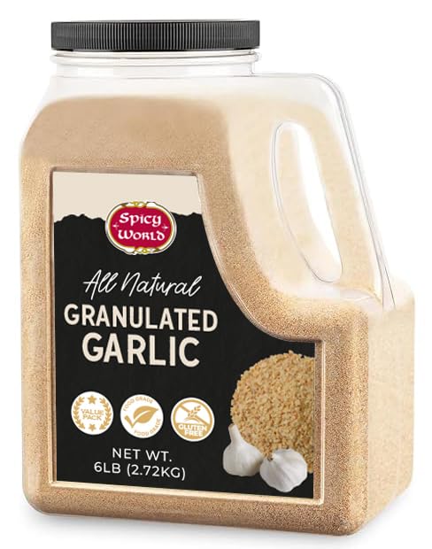 Spicy World Granulated Garlic 6 LB Jar - Gluten Free, Coarse Ground Dehydrated Garlic, Non-GMO, Bold Flavor for Cooking, Seasoning & Spice Blends