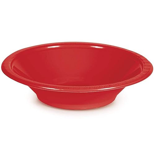 Creative Converting Touch of Color Plastic Bowls Party Supplies, 12oz, Classic Red, 20ct