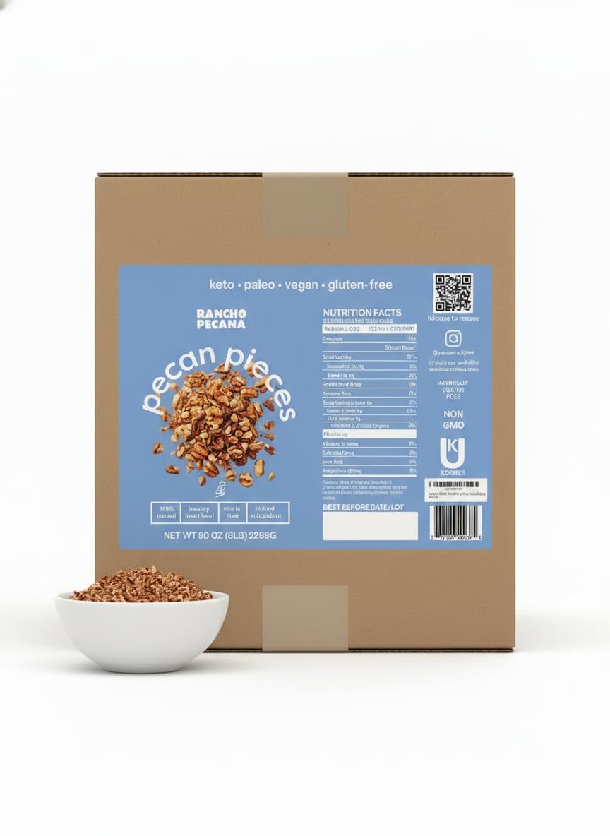 RANCHO PECANA - Natural Pecan Pieces, 5 LB, Gluten Free Chopped Pecans, non-GMO, Vegan Snack, Organic Snack, Kosher, Keto, 3g Protein per 1 oz