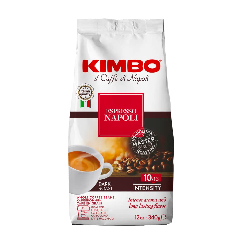 Kimbo 100% Arabica Coffee, Napoli Original Blend, Whole Bean, 10/13 Intensity, Dark Roast, 12 oz bag