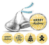 Darling Souvenir 190 Pcs Glitter Gold Joyful Holiday Chocolate Drop Stickers - Self-Adhesive Mini Candy Wrappers for Christmas Eve Party Favors, Xmas