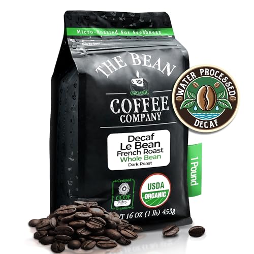 The Bean Organic Coffee Company Water Processed DECAF Le Bean, Dark French Roast, Whole Bean Coffee, 16-Ounce Bag
