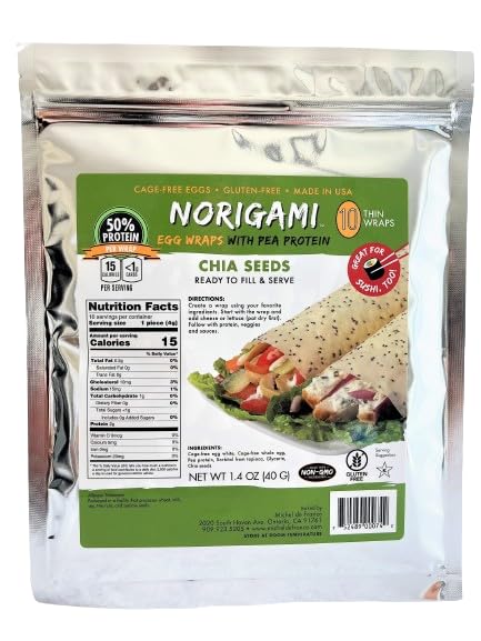 Norigami Egg Wraps Pea Protein -High Protein,Low Carb,Vegetarian Thin Healthy Wrap for Sandwiches - Ready To Fill And Serve-Certified Kosher,Non