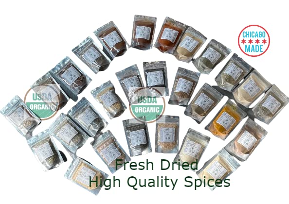 eSutras Organics Essential Spices Herbs Starter Set 28 piece Cooking Grilling Pickling Kit ALL Pure Organic Fresh Dried