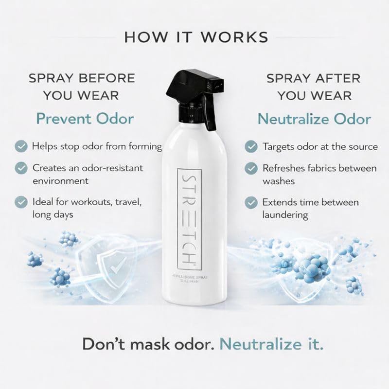 FOREVER NEW Stretch Athleisure Pre-Treatment Odor Removal Spray - Fabric Refresher, 3.38 Fl Oz