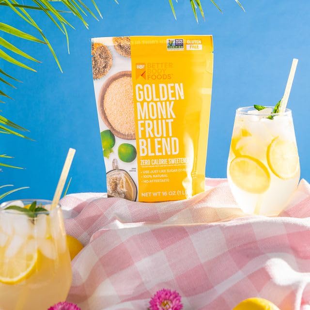 BetterBody Foods Golden Monk Fruit Sweetener Blend - Sugar Substitute, Zero Calorie, Keto Diet Friendly, Zero Net Carbs, Zero Glycemic, Baking