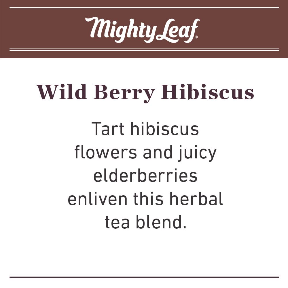 Mighty Leaf Wild Berry Hibiscus Herbal Tea Bags, Caffeine-Free, Elderberry, Blueberry, and Strawberry Flavors, 90 Count (6 Boxes of 15 Bags)