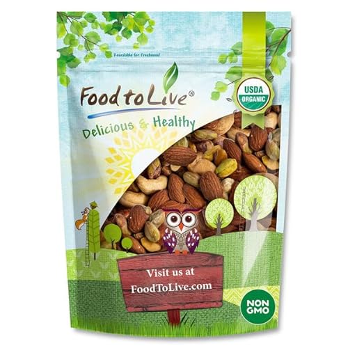 Food to Live Organic Dry Roasted Nut Lovers Mix, 8 Ounces - Oven Toasted Pistachios, Almonds and Cashews Blend. No Salt Added. Trail Snacks for Adults