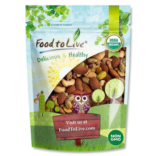 Food to Live Organic Dry Roasted Nut Lovers Mix, 4 Pounds - Oven Toasted Pistachios, Almonds and Cashews Blend. No Salt Added. Trail Snacks for Adults