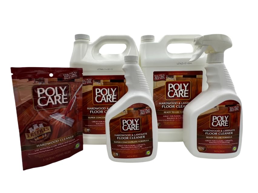PolyCare Hardwood Floor Cleaner Super Concentrate - 128 Fl Oz - Fresh- Dilute Concentrate with Water for Spray Mops and Spray Bottles - Residue-Free
