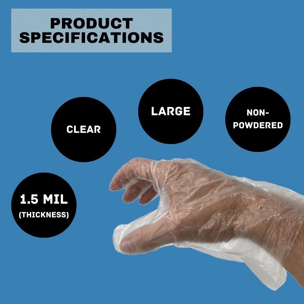 PackagingSuppliesByMail PSBM Large Food Prep Gloves, 5000 Pairs Latex Free Gloves for Multipurpose use, 1.5 Mil Snug Fit Powder Free Glove, 2X Stretch