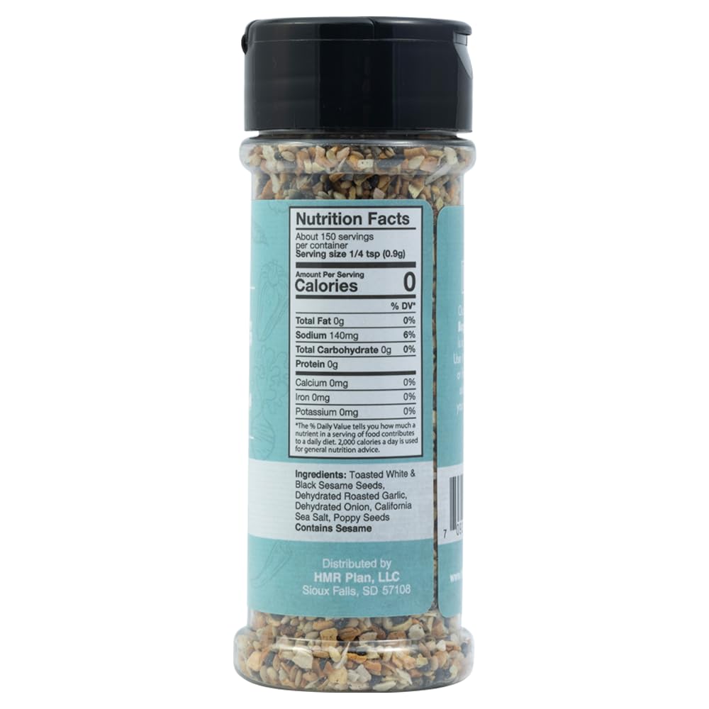 Everything Bagel Spice Blend by HMR, Seasoning Mix with Sesame & Poppy Seeds, Dried Garlic & Onion, Sea Salt, 2.8 oz Shaker Bottle