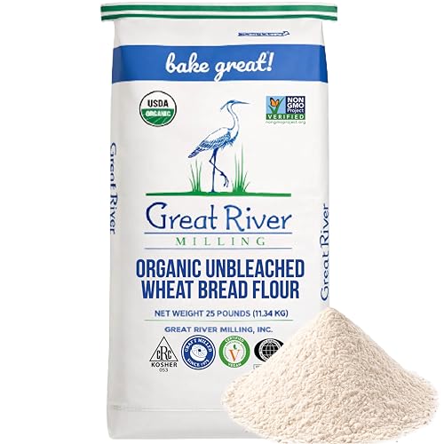 Great River Milling Organic Unbleached Wheat Bread Flour | Artisan Bread Flour for Baking | Multi-Purpose Wheat, Unbromated, Non-GMO, Kosher | 25 Lb