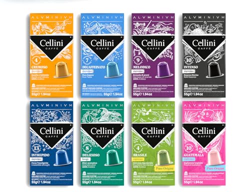 Cellini Caffè Mixed Variety Aluminum Nespresso Pods, 8 Distintive Italian Flavors, 100% Nespresso Original Machine Compatible, 80 Count, Medium