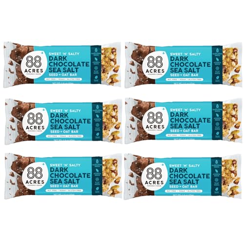 88 Acres Granola Bars, Dark Chocolate Sea Salt, 6 Count, School Safe, Allergen Free Seed & Oat Snack Bar, Gluten & Nut Free, Vegan, Non-GMO & Kosher