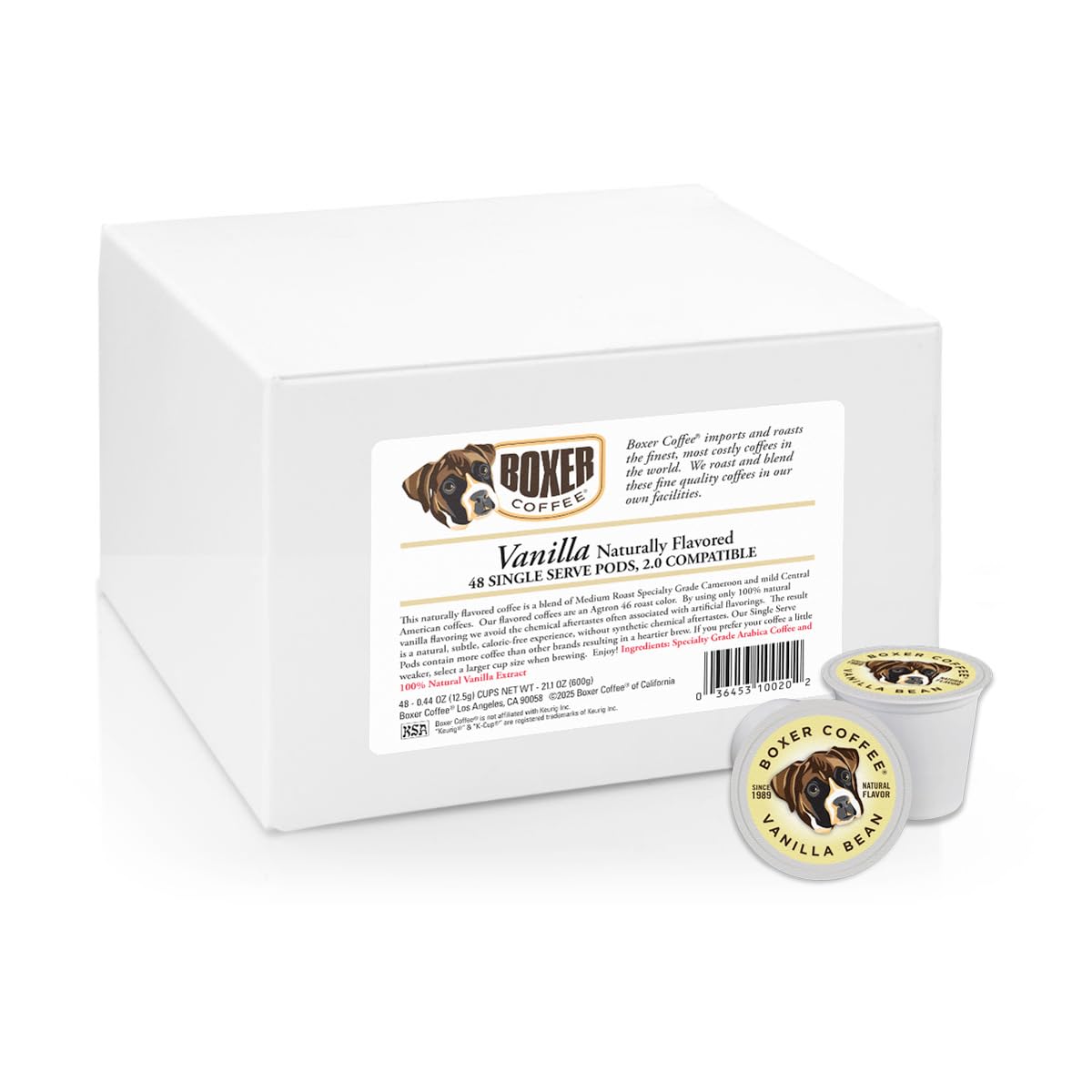 Boxer Coffee Vanilla Naturally Flavored Pods compatible with Keurig K-Cup, 48 count