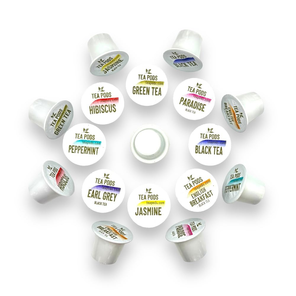 Variety pack tea pods compatible with Nespresso OriginalLine - 18 single-serve capsules hibiscus, english breakfast, peppermint, jasmine, paradise