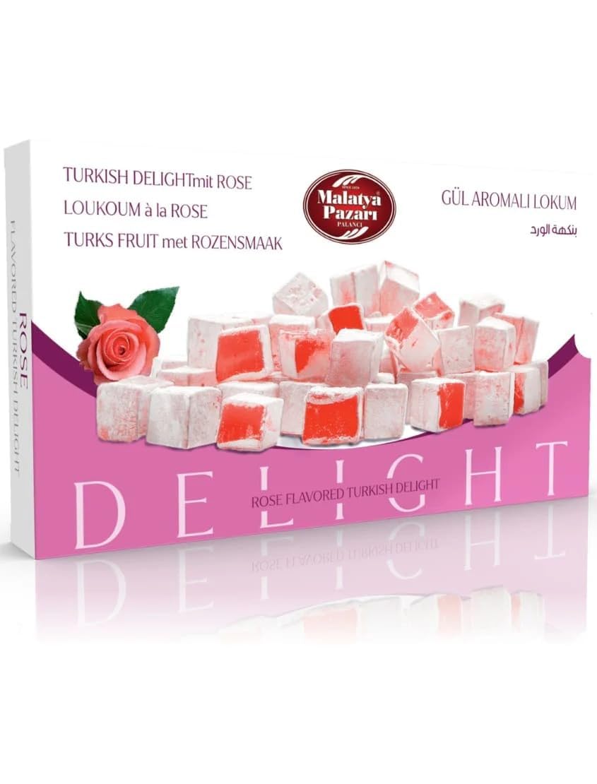 Malatya Pazari Rose Turkish Delight Candy, Soft, Chewy and Fragrant, 12.3oz