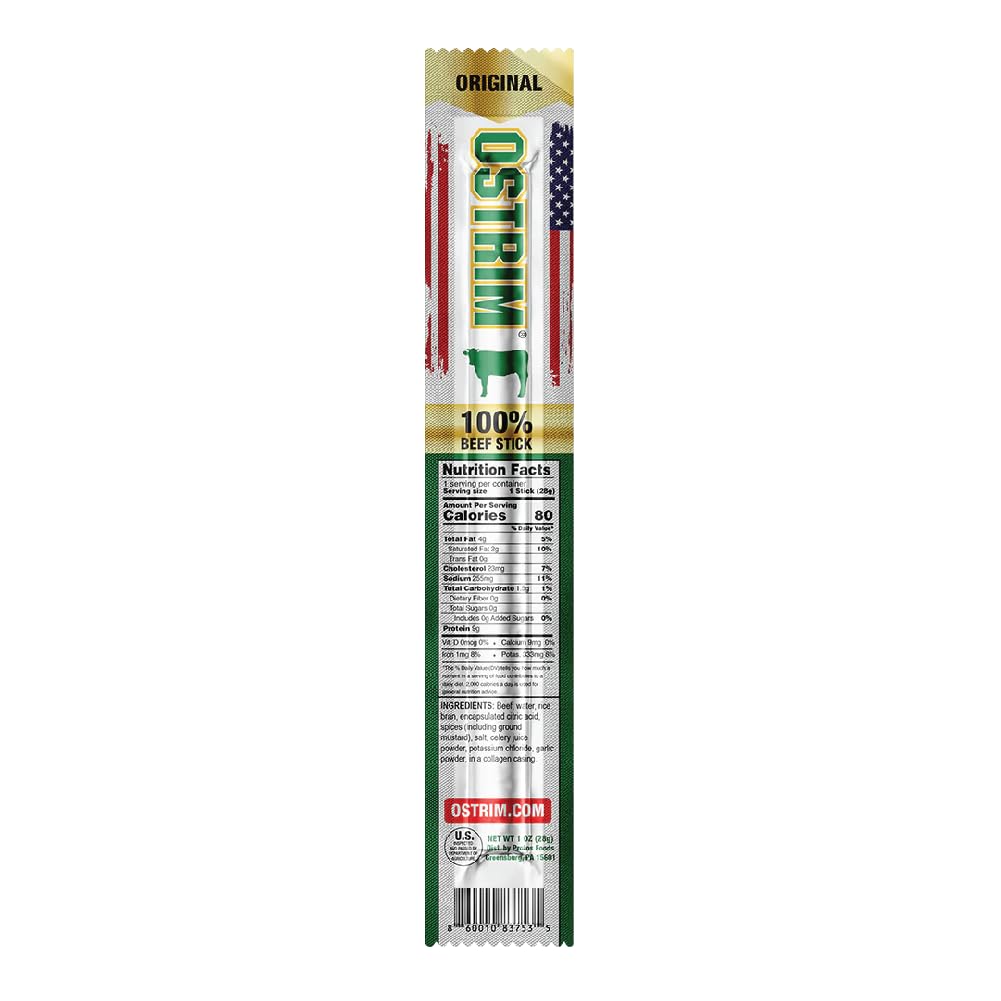 Ostrim Beef Snack Sticks, 1oz, High Protein, Keto & Paleo Friendly, Sugar Free, Gluten Free, No MSG, No Nitrates (Pack of 12) (1 oz, Original)