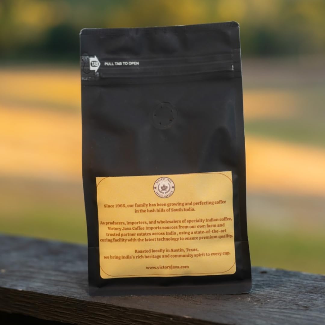 Golden Shevroy Single-Origin Whole Bean Coffee, Indian, Medium-Dark Roast, 12 oz Bag, 100% Arabica, Specialty-Grade