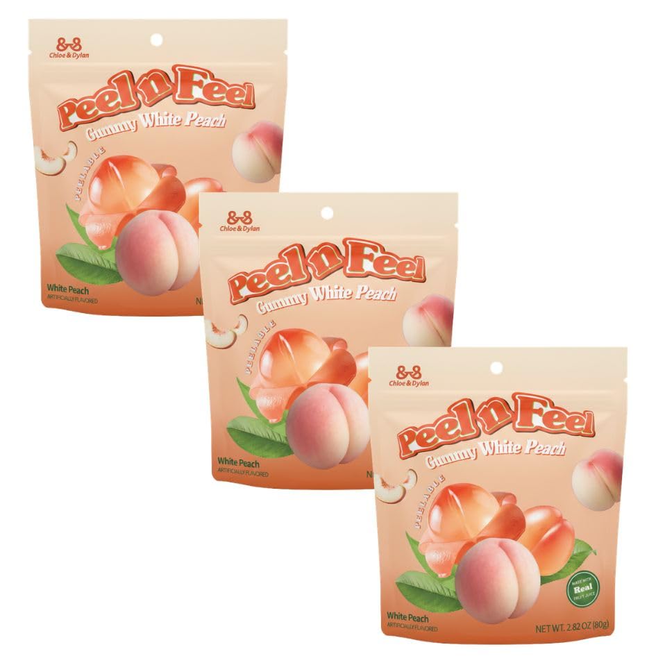 Peel n Feel Gummy White Peach Jelly, Peelable Gummies with Real White Peach Juice, 3 packs 8.47oz