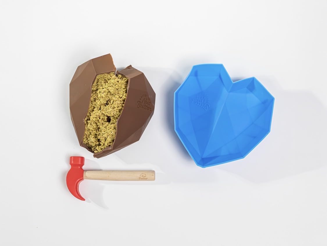 Rainbow Nut Butter Giant Breakable Heart DIY Dubai Chocolate Making Kit - Reusable Silicone Mold, Mini Hammer, Chocolate Wafers, Kanafeh, Pistachio