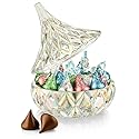 Kisses - 1 Pounds Easter Kisses with Irredescent Crystal s Kiss Candy Dish - Individually Wrapped Milk Chocolate Kisses in Blue, Pink & Green Foil