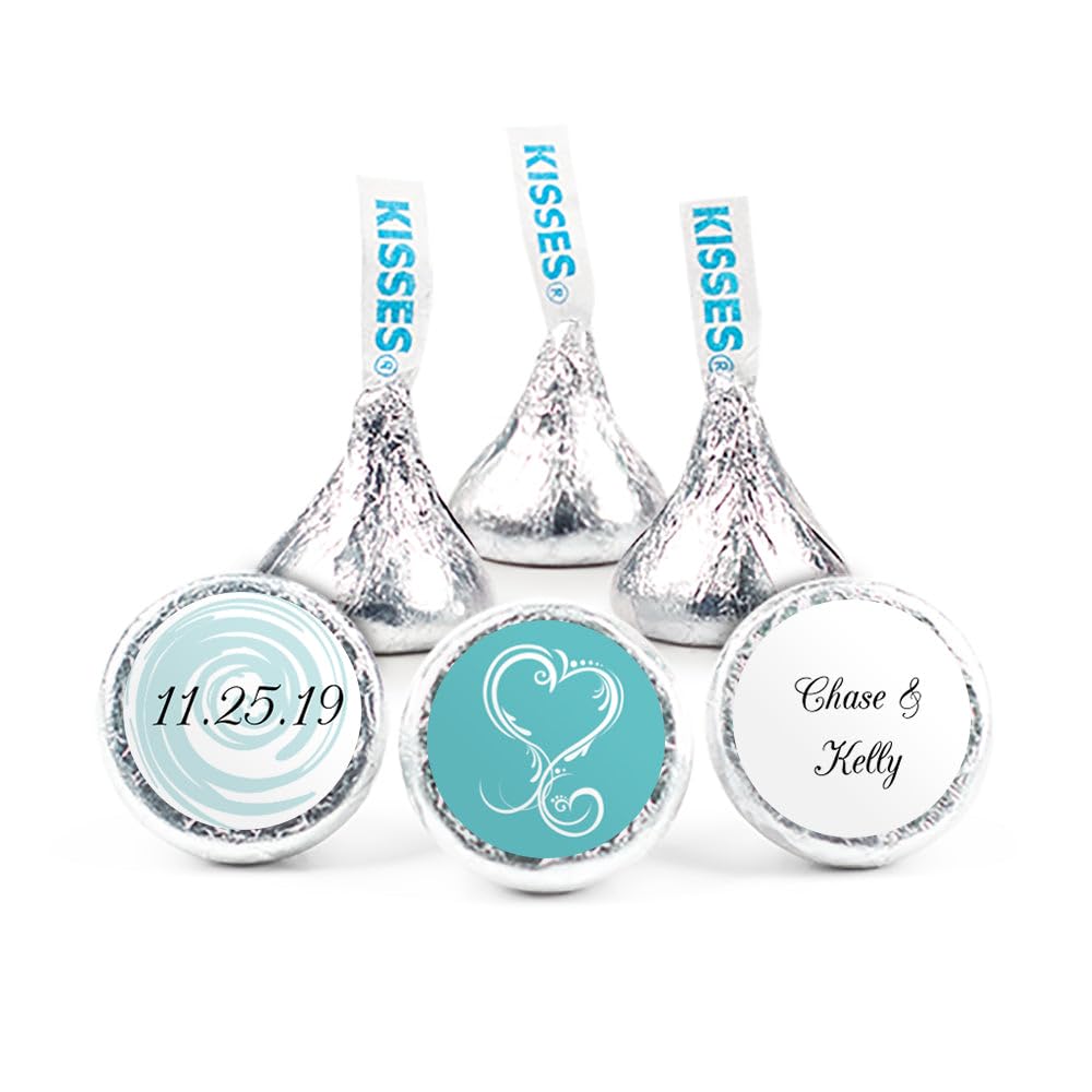 108ct Personalized Swirl Heart DIY Wedding Kiss Stickers (Robins Egg Blue)