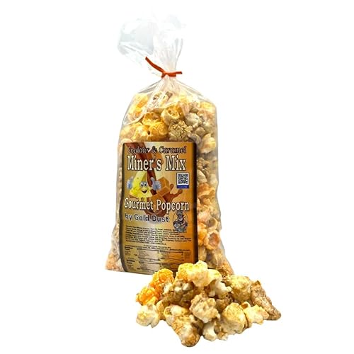 Gold Dust Kettle Corn | Miner’s Mix | Cheddar and Caramel Popcorn | Sweet and Salty | Cheese and Caramel Popcorn Mix | Popped Popcorn Snack Bag | Non