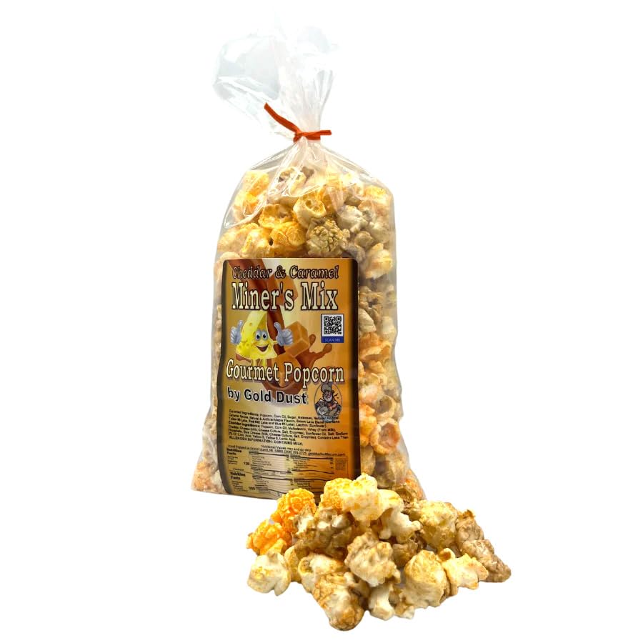Gold Dust Kettle Corn | Miner’s Mix | Cheddar and Caramel Popcorn | Sweet and Salty | Cheese and Caramel Popcorn Mix | Popped Popcorn Snack Bag | Non