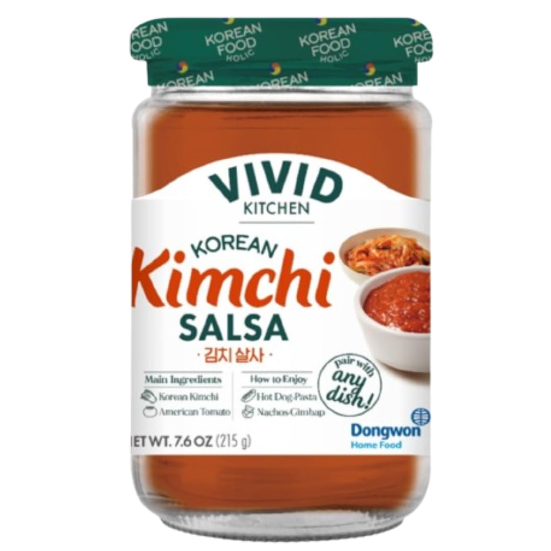 VIVID KITCHEN Kimchi Salsa - Korean Mexican Fusion Condiment - Mild & Hot Flavors - 7.6 oz Bottle - No MSG, No Artificial Preservatives - Plant-Based