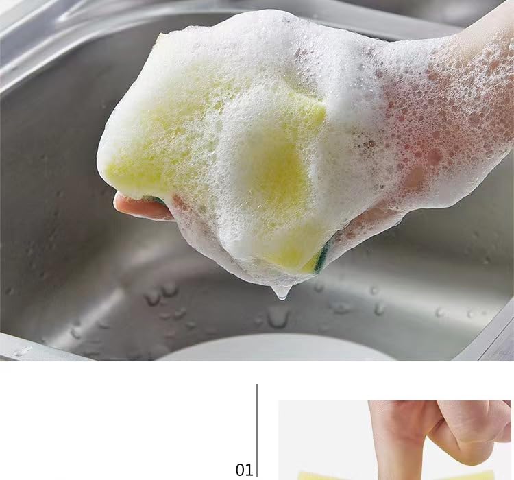 Heavy Duty Scrub Sponges - Kitchen Dish, Sink and Bathroom Cleaning Scrubber Sponge - with Non-Smell Scouring Pad (Right Angle 2 pcs)
