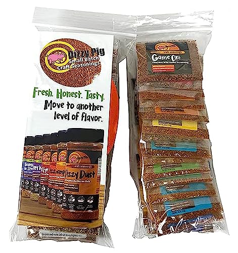 Dizzy Pig Original Seasoning & Rub Blends Sampler Pack (17 Individual Samples) - Hand Made in the USA - Each Pack Seasons 2-4 lbs of Food - MSG Free