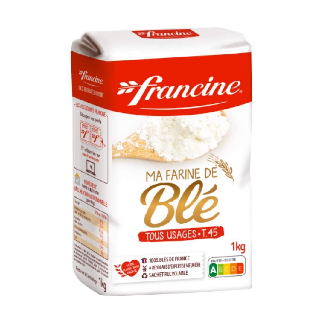 Francine Wheat Flour, T55 French Flour from France with Lower Gluten Content, Makes Great Breads, Pastries and Desserts, 35.3oz/1 kg (Pack of 2)