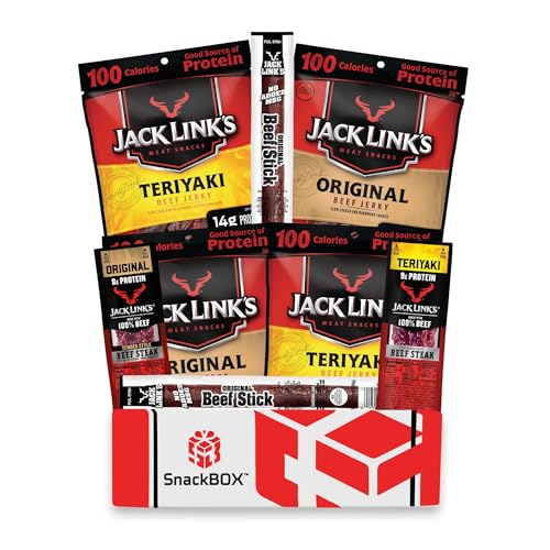 Jack Link's Beef Jerky SnackBOX Care Package Variety Pack | Gift Basket | Snack BOX (8 Items) Mothers Day, Final Exams, Graduation, Birthday, Date