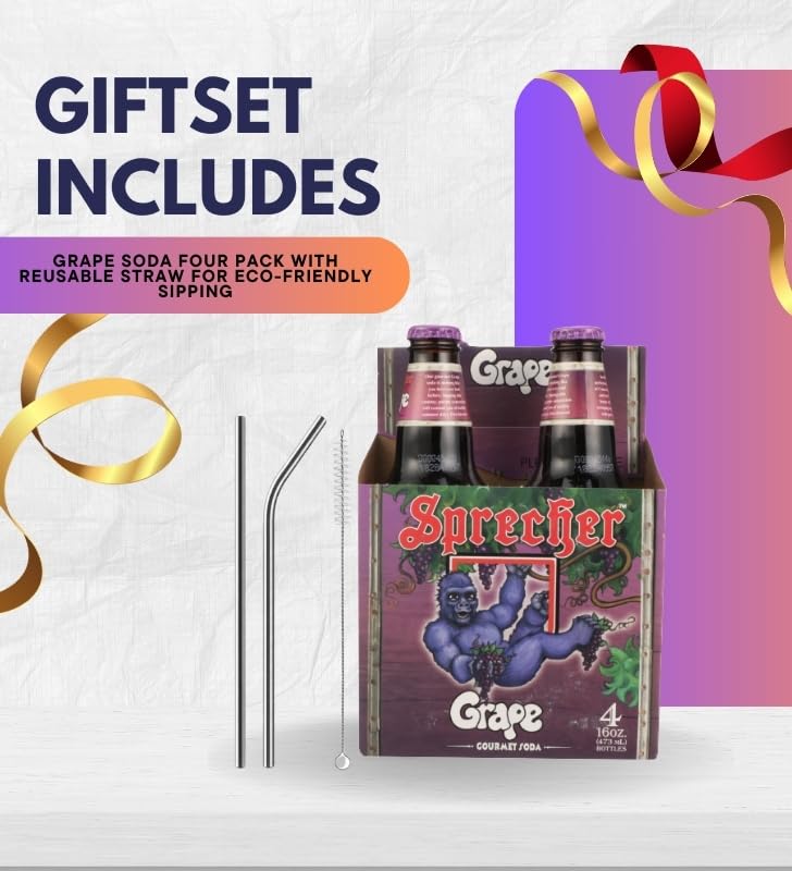 Grape Soda 64floz Bundle with Straws - Refreshing Fruity Beverage for Parties, Picnics, and Everyday Enjoyment - Gift Set (2 Items)